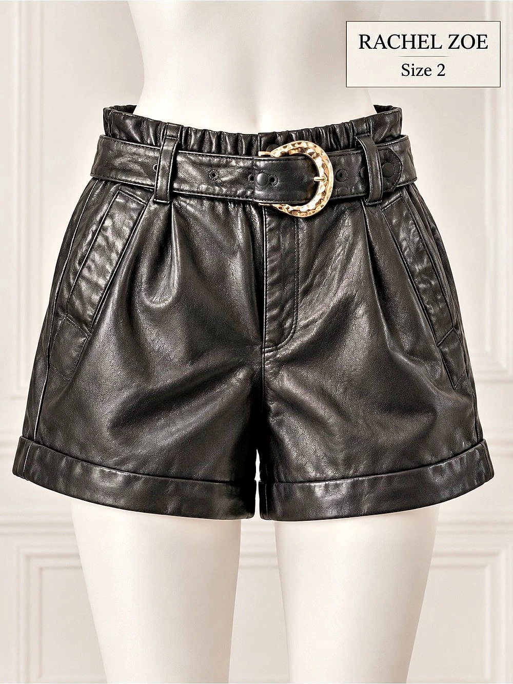 Rachel Zoe High Waist Leather-Look Shorts in Black Size 2 Like New